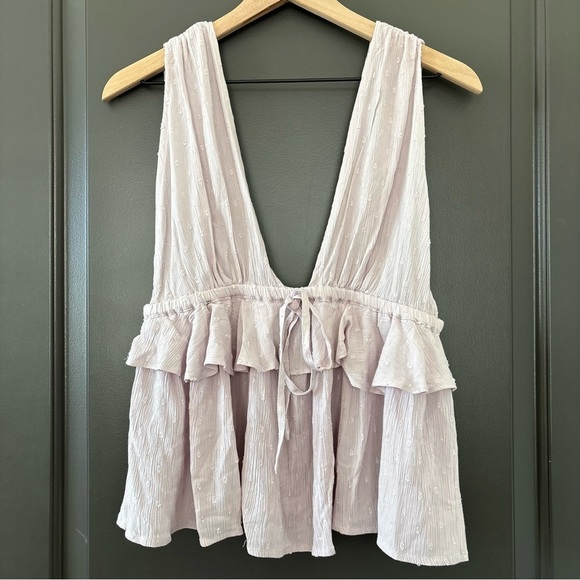 ASOS DESIGN deep v sun top with peplum hem and tie waist in lilac pink size 6 - Picture 3 of 6